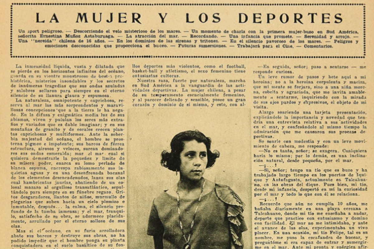 14.	Ernestina Muñoz, primera mujer buzo en Sudamérica. Los Sports, 1924.