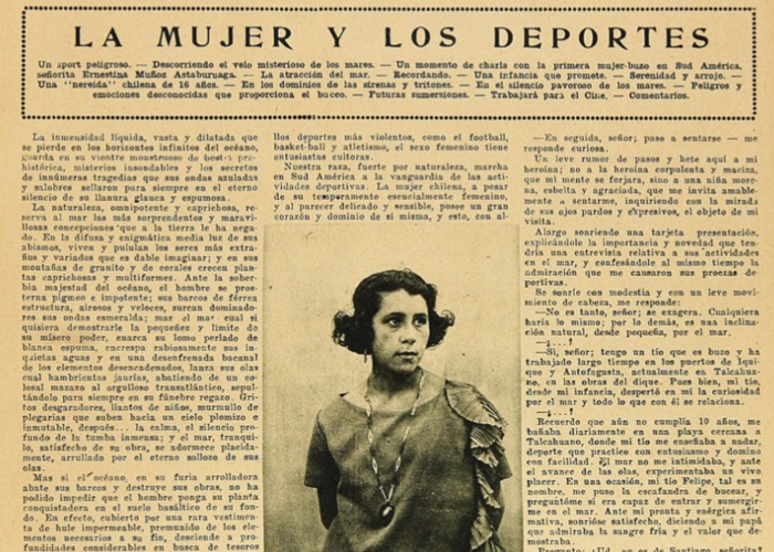 14.	Ernestina Muñoz, primera mujer buzo en Sudamérica. Los Sports, 1924.