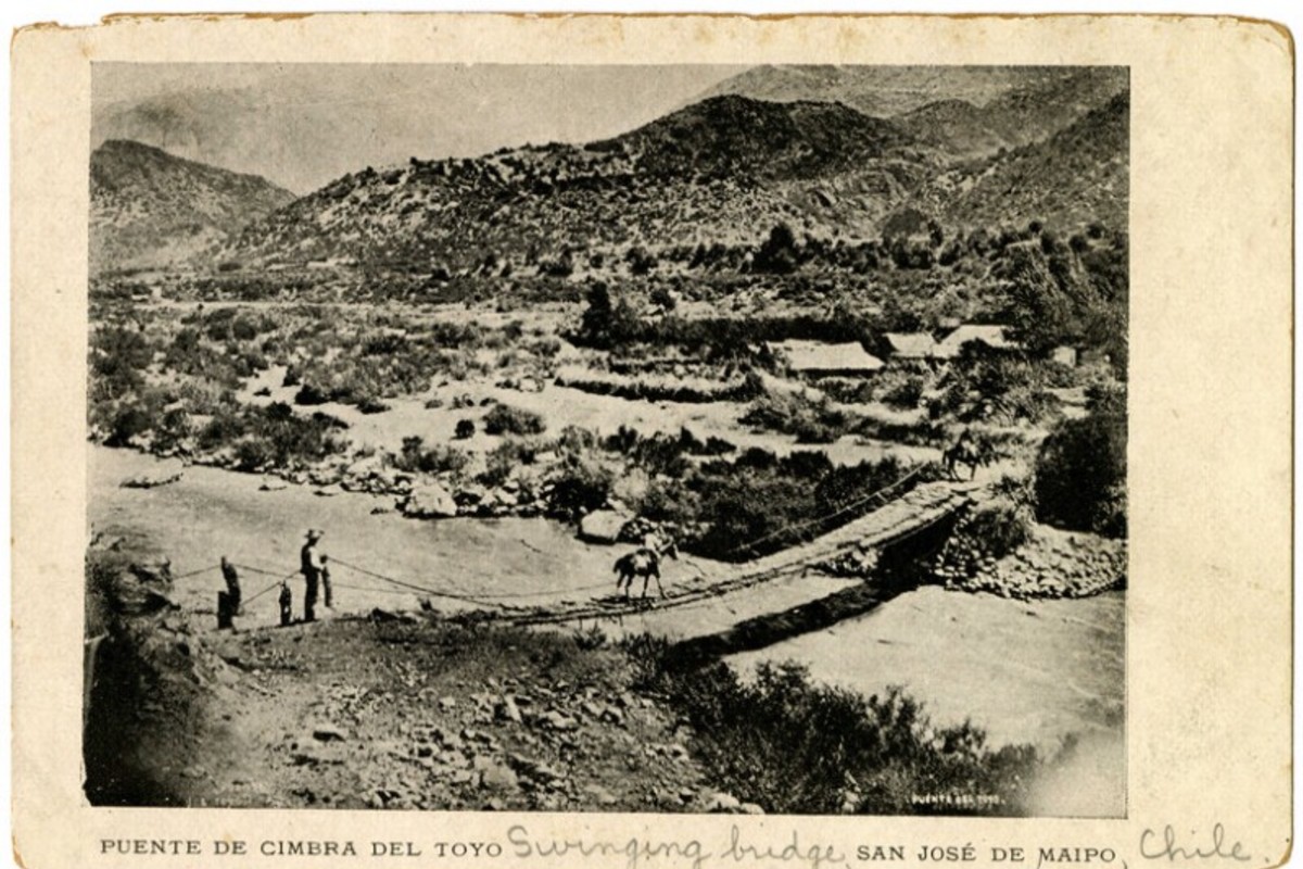 10. Puente de colgante en el Toyo, San josé de Maipo, alrededor de 1900.