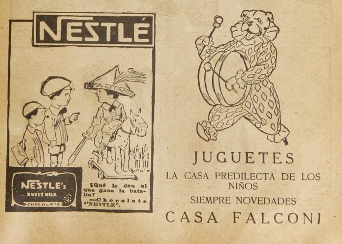 8. Publicidad de chocolate Nestlé y de la casa de jugetes Falconi. Revista El Peneca 681 (5 diciembre de 1921).