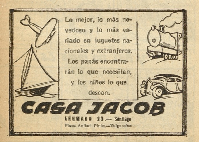 10. Publicidad de juguetes de la Casa Jacob. RevistaChascon 30 (18 de noviembre 1936).