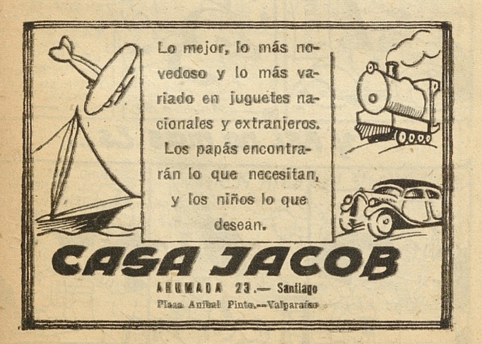 10. Publicidad de juguetes de la Casa Jacob. RevistaChascon 30 (18 de noviembre 1936).