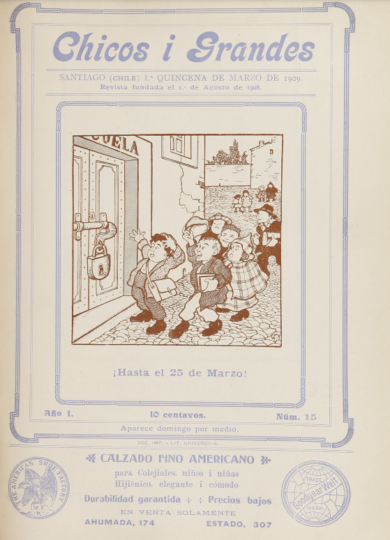8. Portada de Chicos i grandes 15 (1a. quincena de marzo de 1909). 8. Portada de Chicos i grandes 15 (1a. quincena de marzo de 1909).